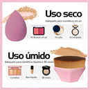 Kit 4 Peças Conjunto Pincel Esponja de Maquiagem, 2 Pincéis Para Base + 2 Esponjas De Maquiagem, Uso Úmido E Seco